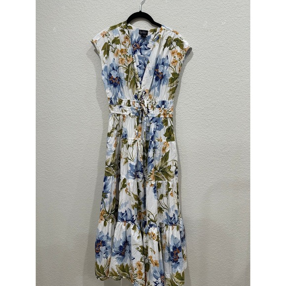 Nicole Miller New York Dresses & Skirts - Nicole Miller New York Floral Cotton Maxi Dress Blue Yellow Smocked Waist Small
